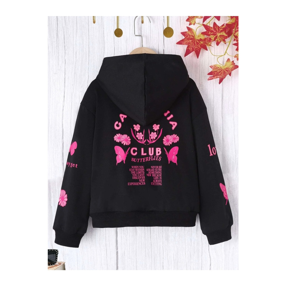 LePold Kapşonlu California Ve Butterfly Sırt Baskılı Kız Sweatshirt 11-13 Yaş Beden Bayan Sweatshirt Fiyatı