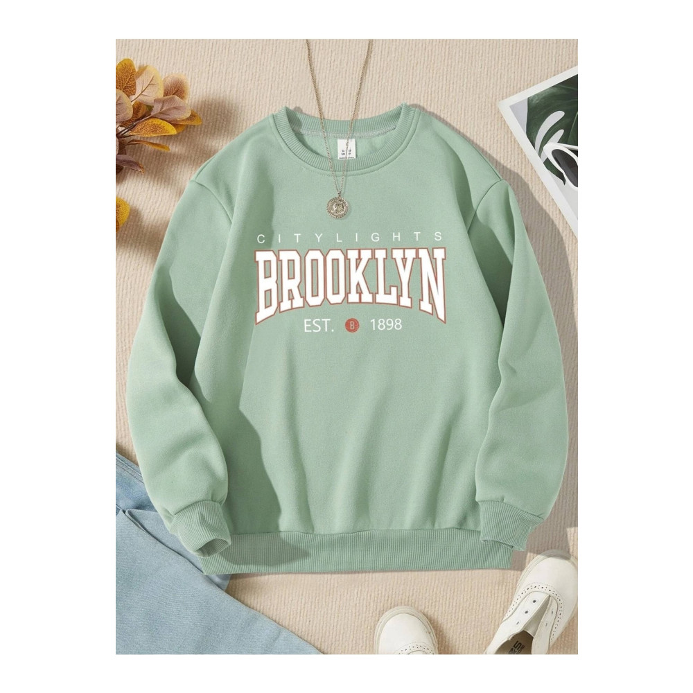 LePold Mint Yeşili Brooklyn Baskılı Kız/erkek Sweatshirt 12-13 Yaş Beden Bayan Sweatshirt Fiyatı