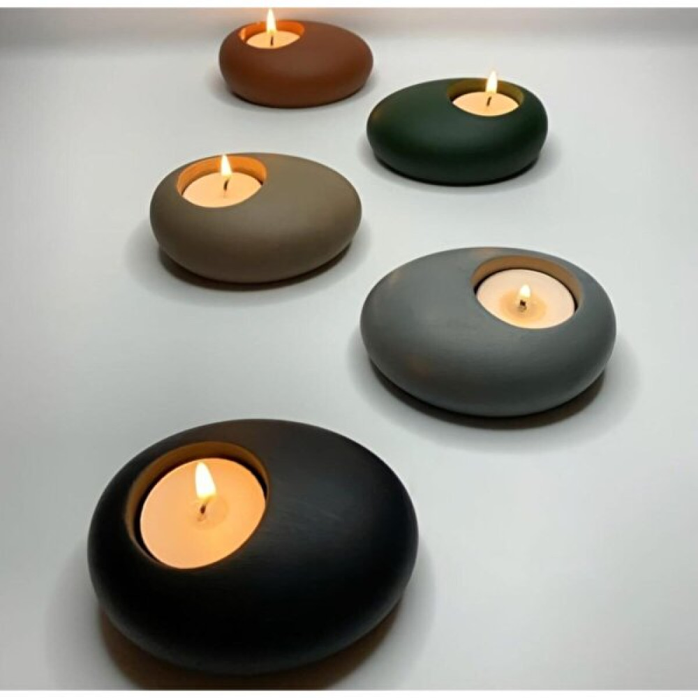 Leptomeriya Dekoratif Oval 5’li Beton Mumluk Tealight Mumluk Set Candle Holder - 0 - Ahşap Rengi Şamdan Fiyatı