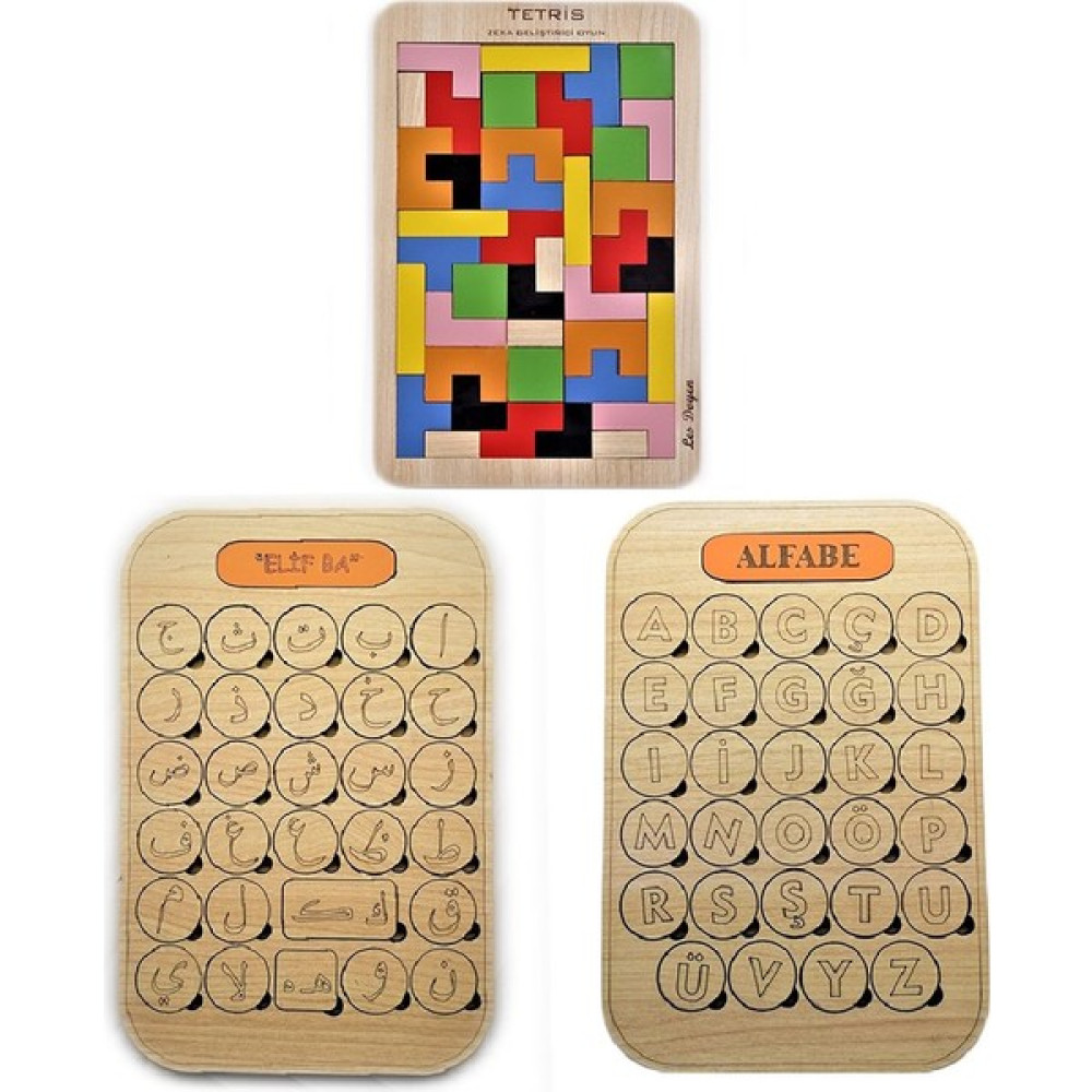 Les Doyen Eğitici Ahşap Harfler/elif-Ba/tetris 3 Lü Bultak Puzzle Set Eğitici Oyuncak Fiyatı
