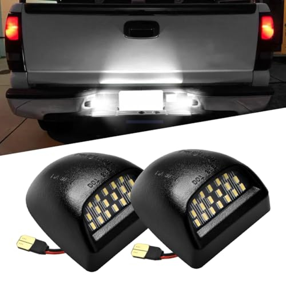 LESAUCE Full LED License Plate Light for Cadillac Escalade Tag Light for Chevy Silverado 1500 2500 3500 Suburban Tahoe GMC Sierra 1500 2500 3500 Yukon XL, 6000K White, Tag Lamp Assembly Replacemen