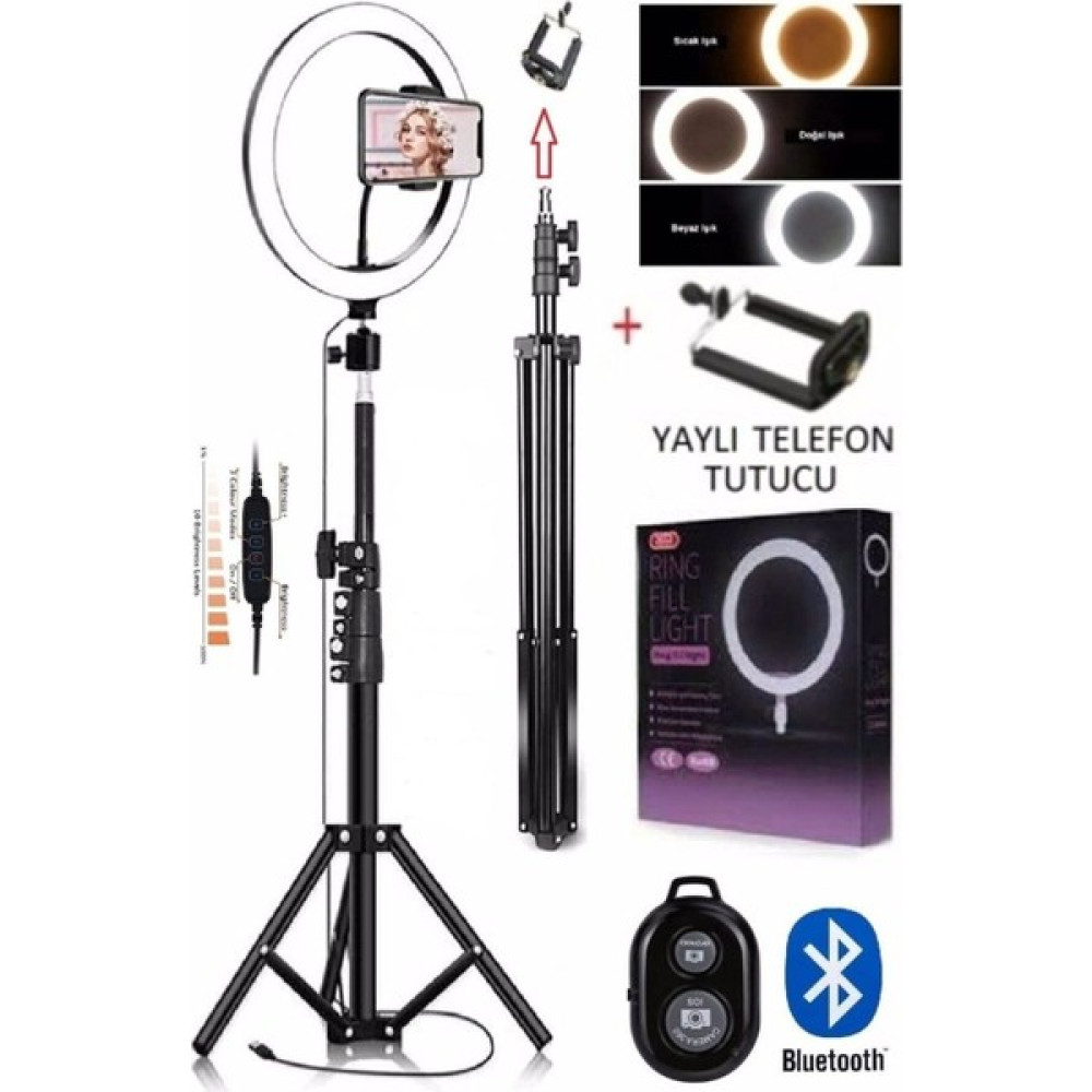 Lesgo Sabitleyiciler (Tripod) Kumandalı Youtuber Tiktok Çekim Işıklı Telefon Tutucu Makyaj Işığı Ring Lig Tripodlar Fiyatı