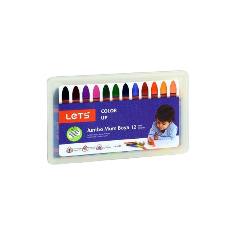 Lets  12 Renk Jumbo Mum Boya Plastik Kutulu L-6512P Mum Boya Fiyatı