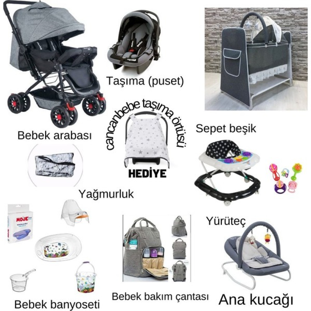 Let's Go Baby 12 Parça Bebek Çeyiz Seti - Gri Bebek Arabası-Puset Aksesuarları Fiyatı