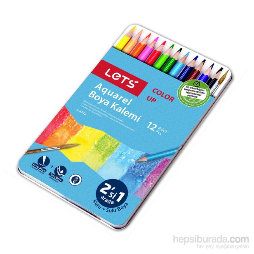 Lets L4712 12 Renk Aquarel Boya Kalemi Metal Kutu Kuru Boya Kalemi Fiyatı