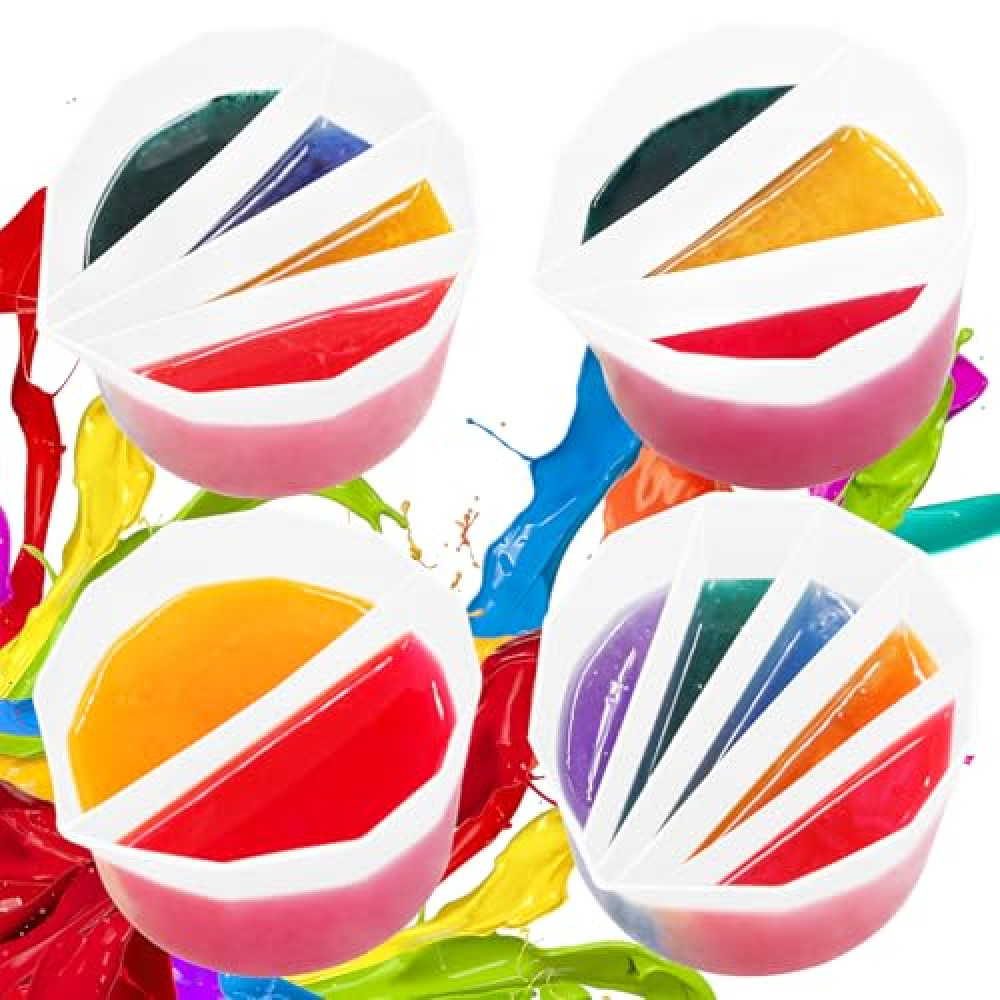 LET’S Making 4Pcs ​Silicone Split Cups ​Resin Mixing Cup with 2-5 Channels for Acrylic Paint Pouring, Epoxy Resin Crafts, Drawing, Reusable Art Supplies (Sturdy, Non-Stick, Easy Clean)