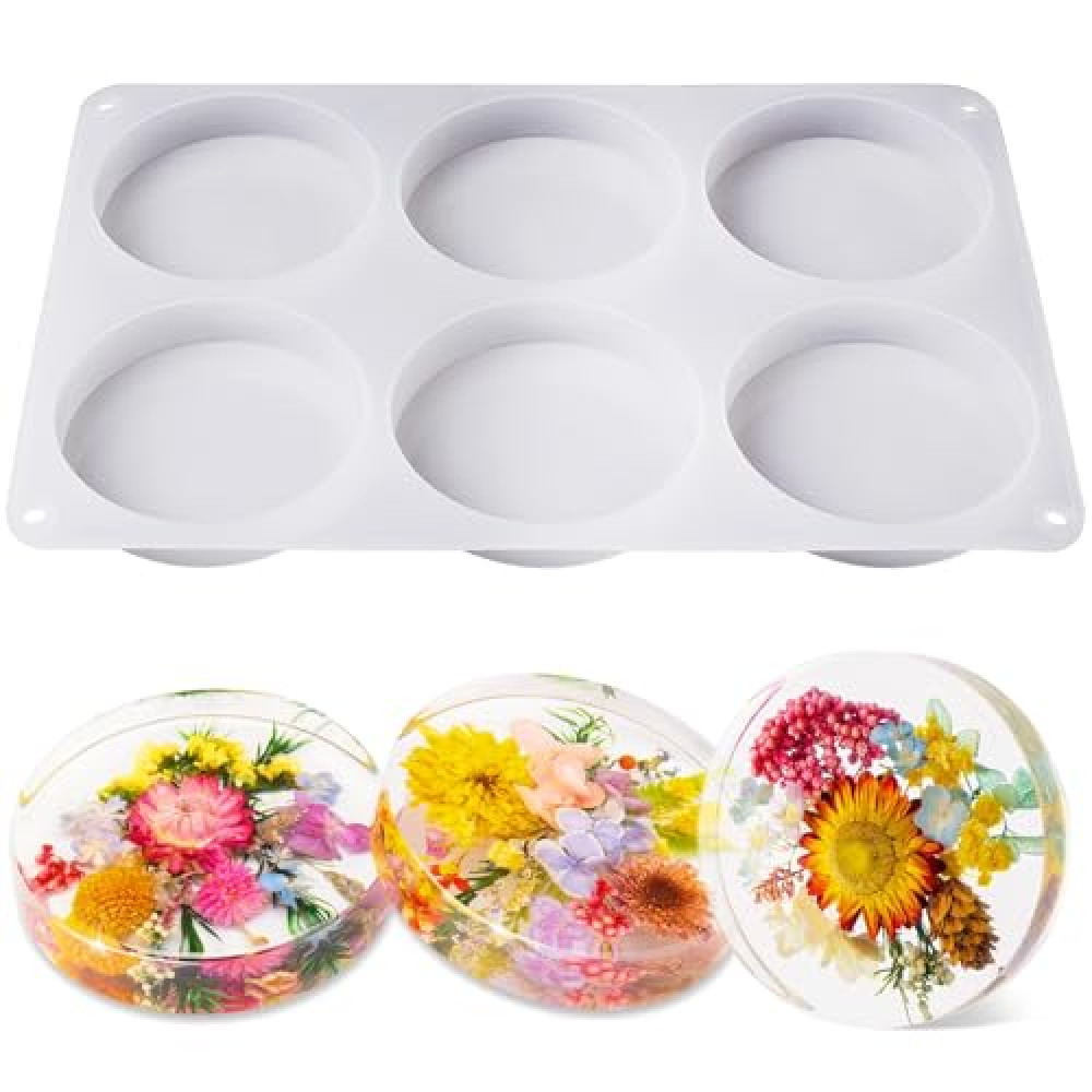 LET'S RESIN Extra Deep Coaster Resin Molds Silicone, Large 6 Cavity Silicone Molds for Resin, Round Silicone Coaster Molds for Epoxy Resin, Cups Mats, DIY Craft