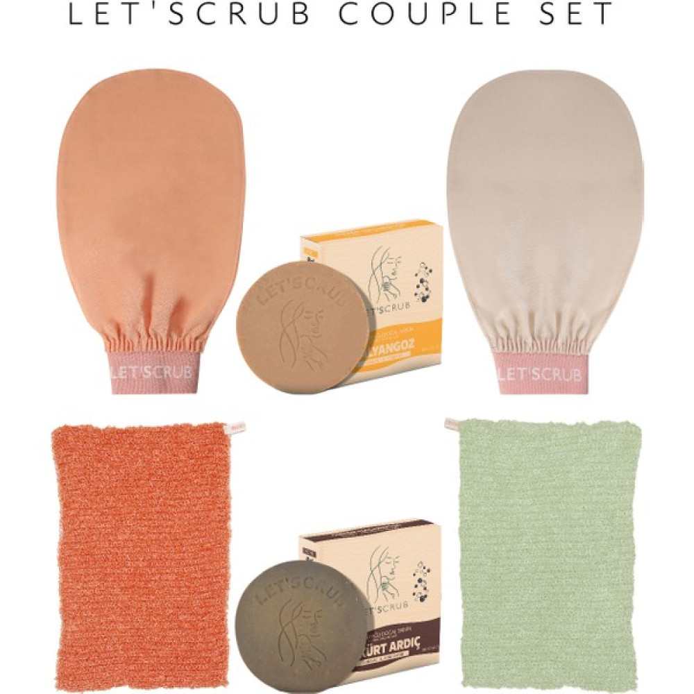 Let'scrub Couple Set - Hassas Ciltli Çiftlere Özel (2 Banyo Kesesi+ 2 Banyo Lifi+ 2 Doğal Sabun) Sabunlar Fiyatı