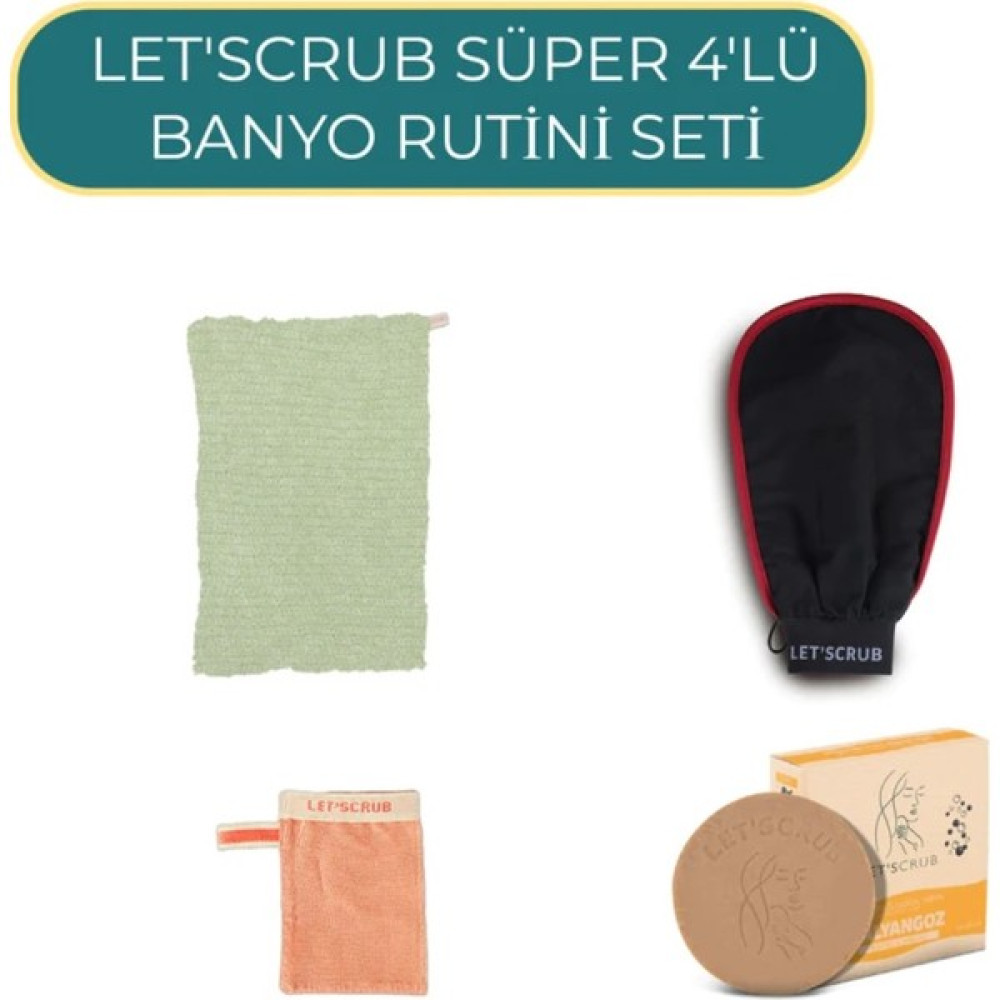 Let'scrub Süper 4'lü Set - Siyah Banyo Kesesi, Salyangoz Özlü Sabun, Yüz Kesesi, Banyo Lifi Vücut Bakım Setleri Fiyatı