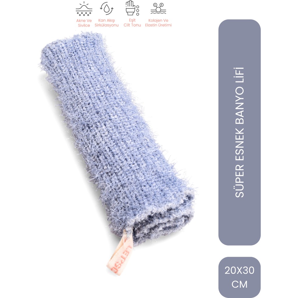 Let'scrub Süper Esnek Mavi Banyo Lifi Tüm Cilt Tiplerine Uygun Duş Lifi Unisex 20x30 Cm - Açık Mavi Diğer Fiyatı