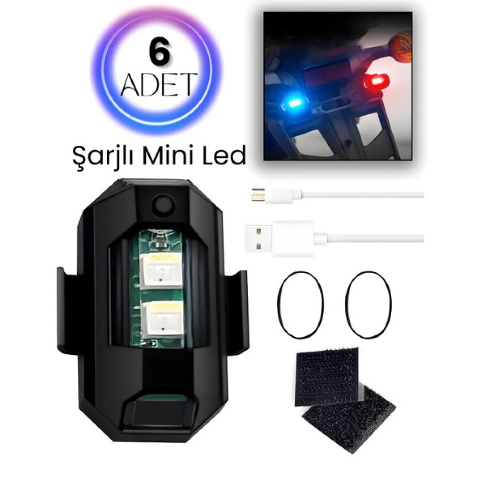 Lev Aksesuar 6 Adet Şarjlı Mini LED Işık/ Motor Güvenlik Çakar Led/ Drone Işığı/ Anti Çarpışma Uyarı Işığı Motorsiklet Lambaları Fiyatı