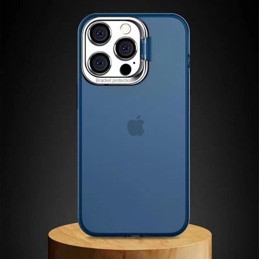 Lev Aksesuar Iphone 12 Pro Max Uyumlu Sert Silikon Metal Portatif Kamera Çerçeveli Stantlı Şeffaf Buzlu Kılıf - Mavi Cep Telefonu Kılıfı Fiyatı