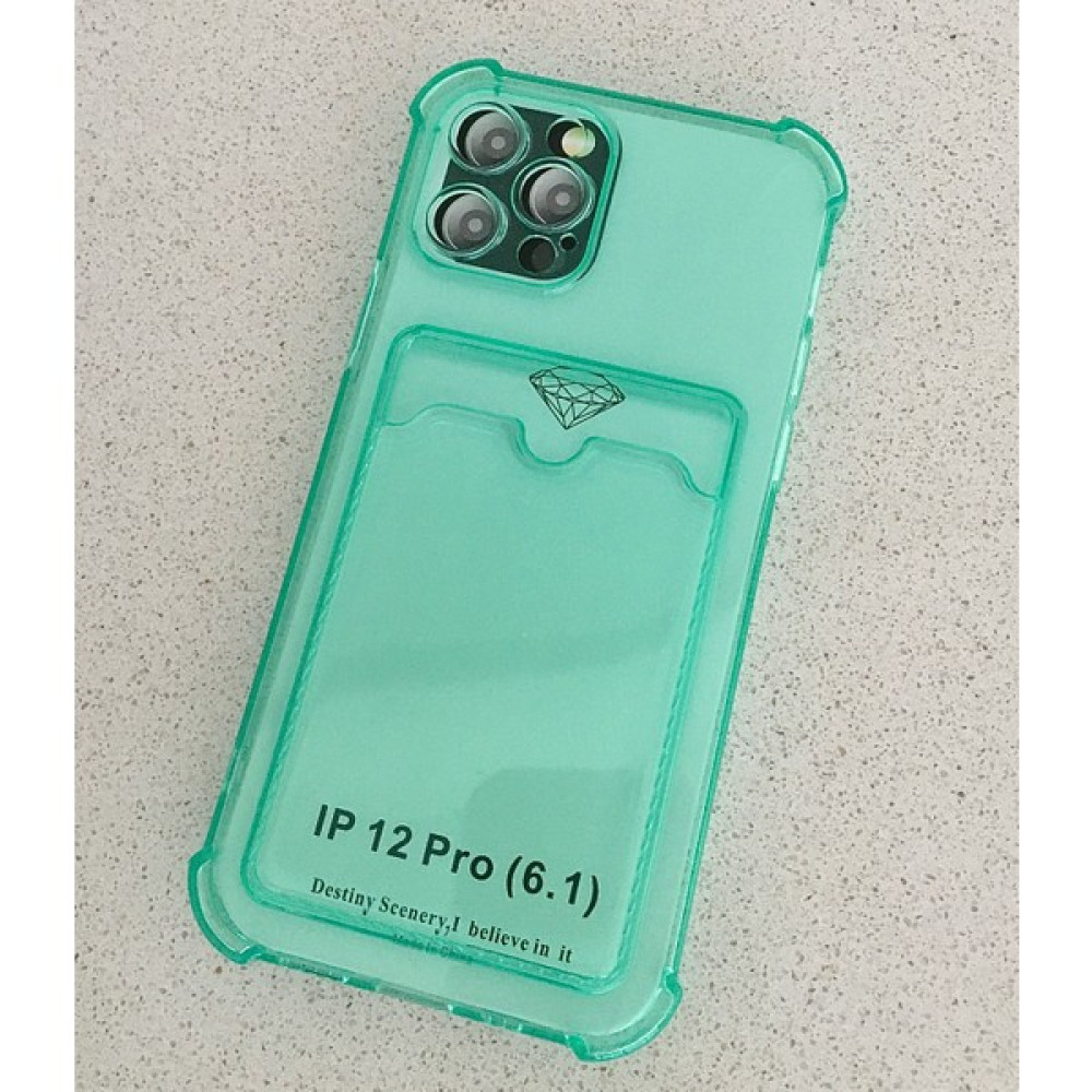 Lev Aksesuar Iphone 12 Pro Uyumlu Kartlıklı Kamera Korumalı Darbe Emici Kenar Korumalı Şeffaf Silikon Kılıf - Yeşil Cep Telefonu Kılıfı Fiyatı
