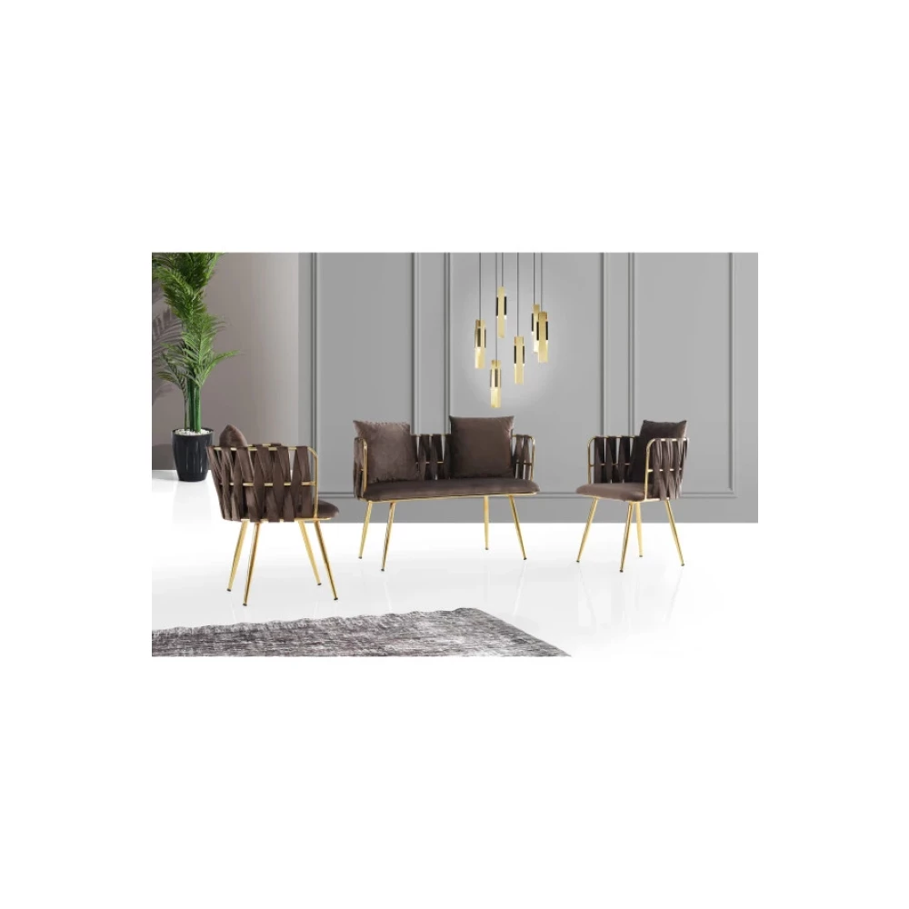 Levent Mobilya Aksesuar Cay Setı 2+1+1, Gold, Kahve Koltuk Takımı / Seti Fiyatı