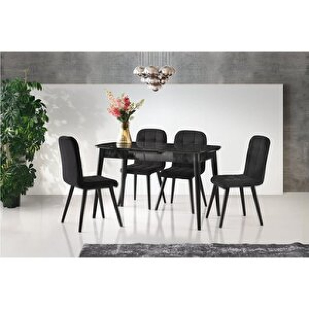 Levent Mobilya Essen Masa Ve Etro Sandalye Takımı Si̇yah Mermer Desen 130 x 80 Cm Masa - Sandalye Seti / Takımı Fiyatı