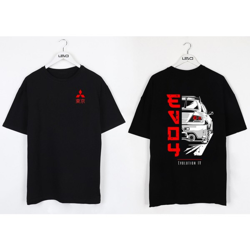 Levo Oversize Siyah Mitsubishi Evo Lancer Özel Siyah T-Shirt Erkek T-shirt Fiyatı