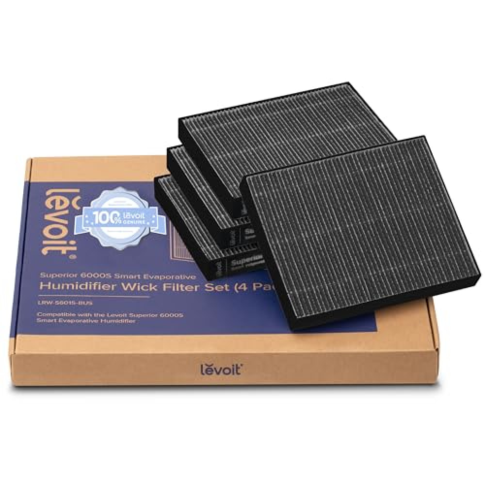 LEVOIT 4-Pack Replacement Filters for Superior 6000S Smart Evaporative Humidifier, Captures Large Particles & Minerals, Extends Filter Life up to 6 Months, Gray