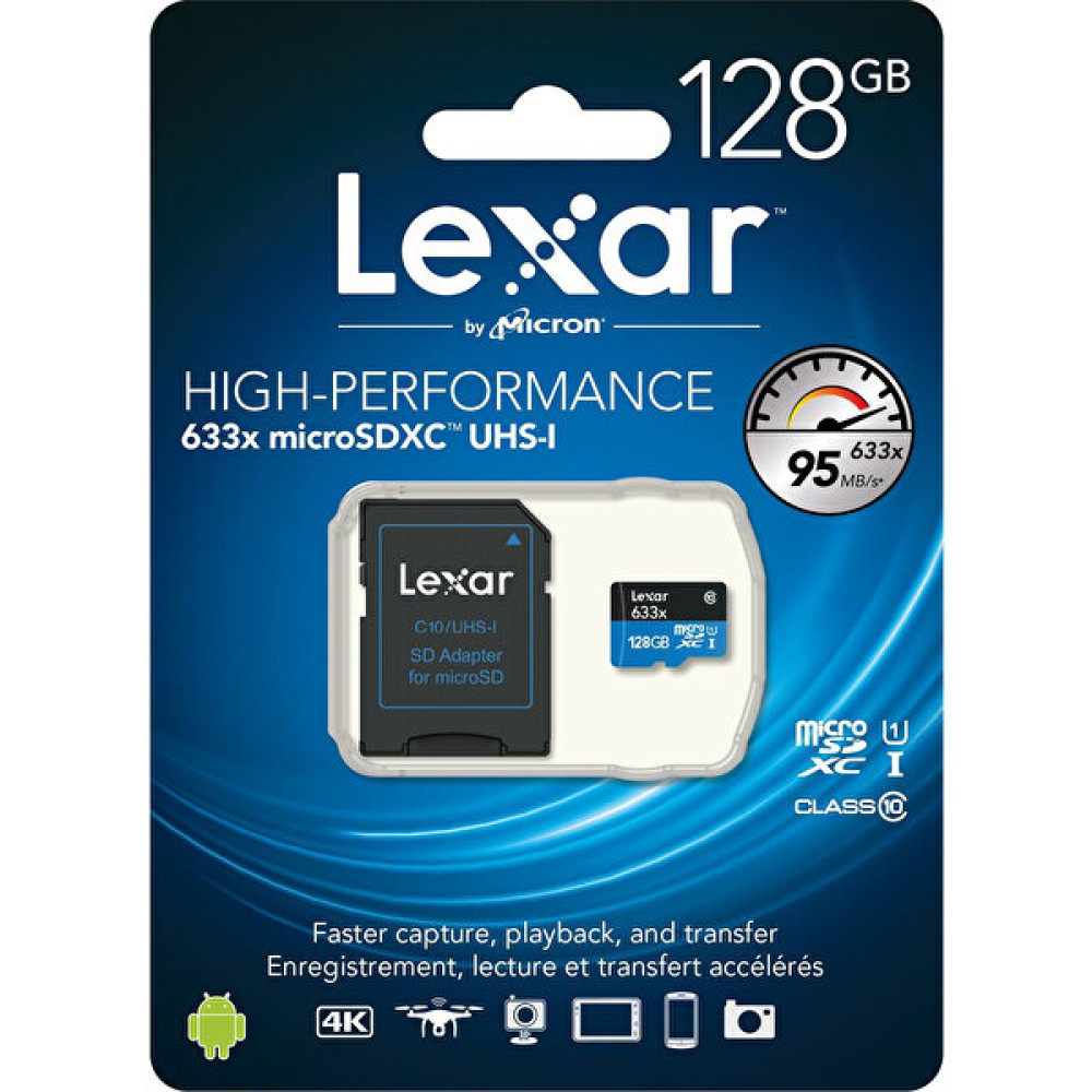 Lexar 128GB MicroSDXC U1 633X 95MB/sn UHS-1 Class10 Hafıza Kartı Hafıza Kartları Fiyatı