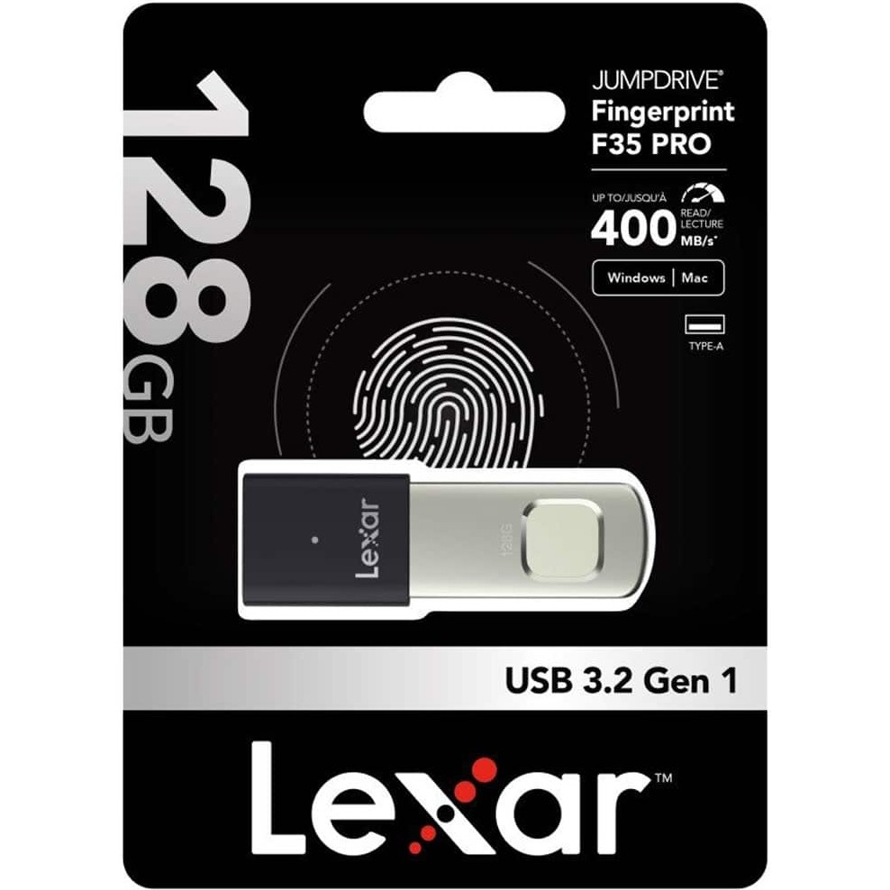 Lexar 128GB USB Flash Bellek 400MB/s Okuma 300MB/s Yazma Parmak İzi Okuyuculu JumpDrive F35 Pro USB 3.2 Gen 1 LJDF35P128G-RNBNG - 128 GB RAM Bellekler Fiyatı