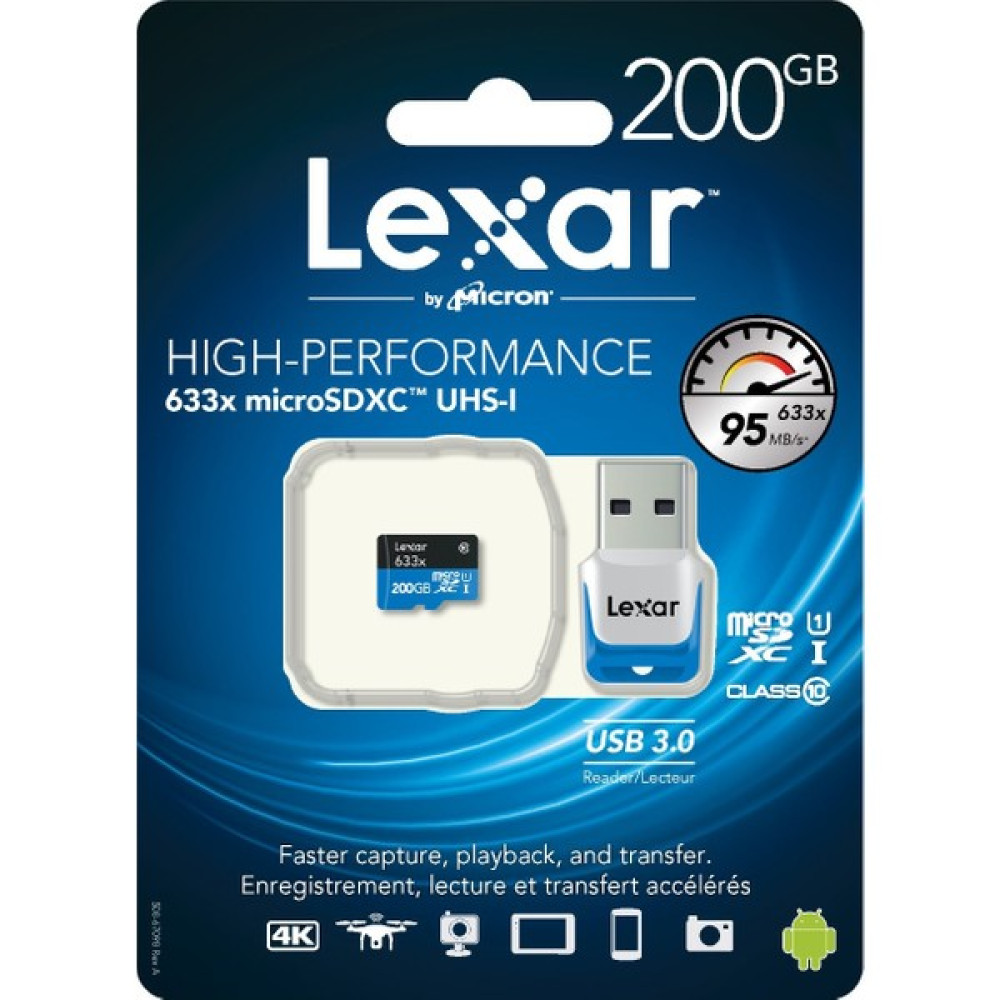 Lexar 200GB 633X microSDXC UHS-I 95Mb/sn + USB3.0 (Class 10) U1 Hafıza Kartı Hafıza Kartları Fiyatı