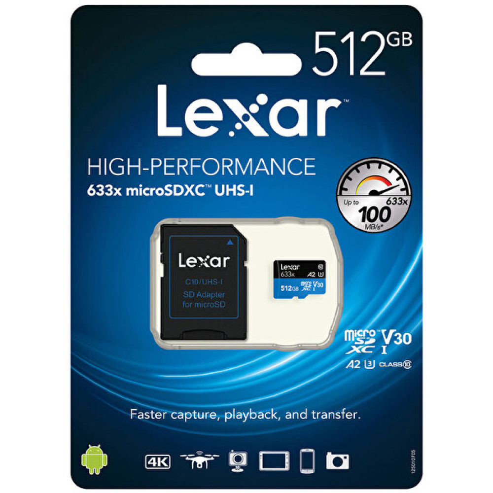 Lexar 633X 512 GB 100MB/s SD Adaptörlü MicroSDXC Hafıza Kartı Hafıza Kartları Fiyatı