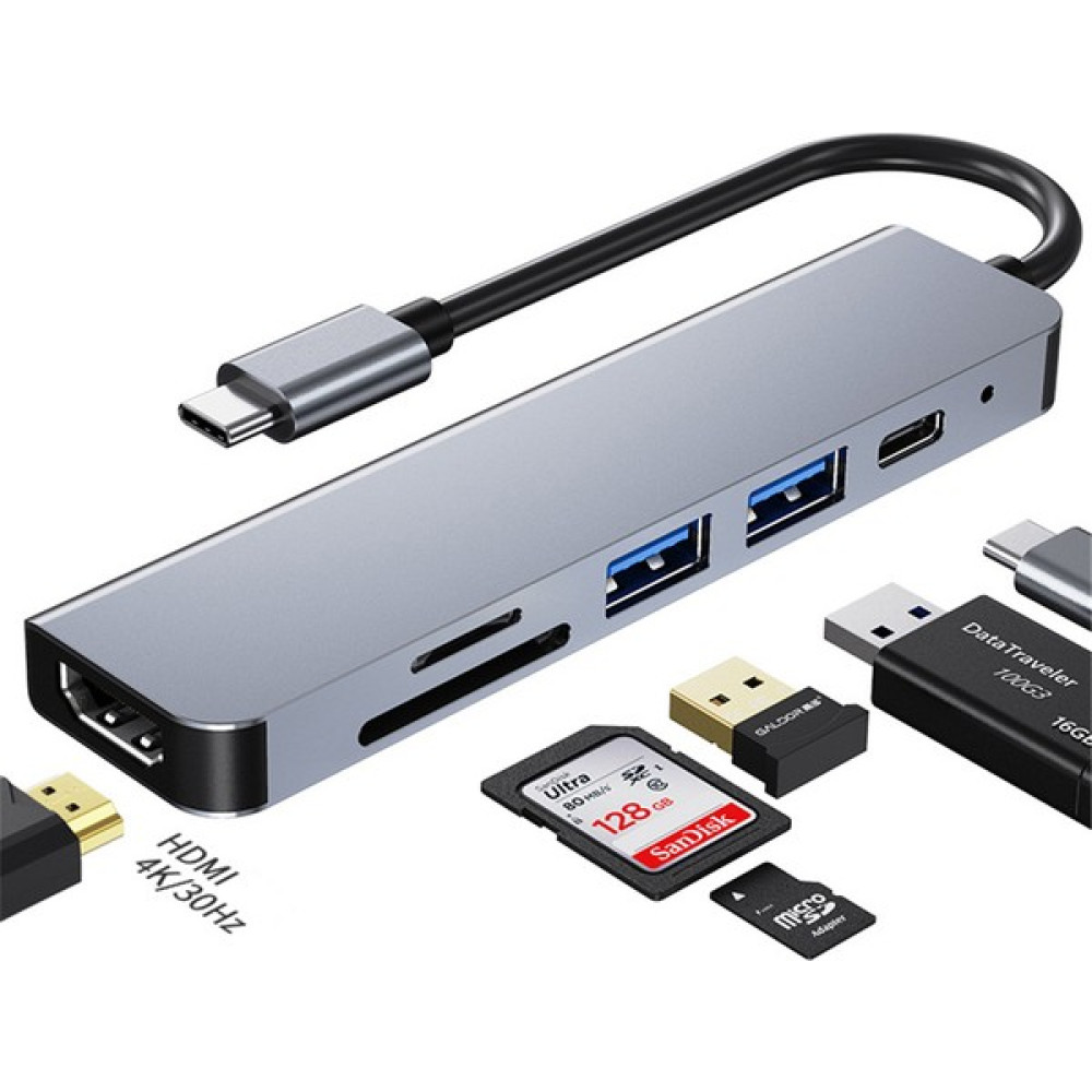 Leyan Creation 6in 1 USB C Hub Tip C Splitter HDMI 4K Thunderbolt 3 Bağlantı Istasyonu Dizüstü Adaptörü Pd Sd Tf RJ45 (Yurt Dışından) - Gri Bilgisayar Çevirici ve Adaptörü Fiyatı