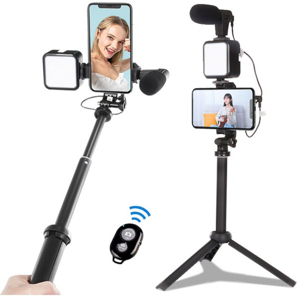Leyan Creation LED Dolgu Işığı Mikrofon Taşınabilir Tripod Canlı Video Telefon Tutucu Fotoğraf Selfie Çubuğu Kayıt Kolu Sabitleyici Bluetooth (Yurt... Tripodlar Fiyatı