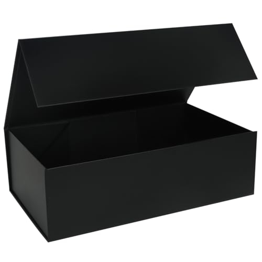 LFBOX Black Gift Box with Magnetic Lids 13.8x8.3x4.4 in, Large Bridesmaid Groomsman Proposal Boxes 1 Pack, Collapsible Rectangle Storage Box
