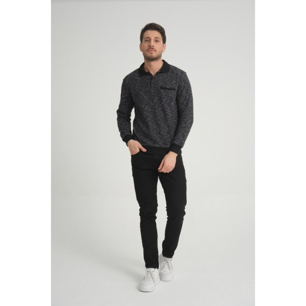 LFC Polo Yaka Cepli Siyah Flamlı Erkek Regular Fit Kışlık Sweatshirt %50 Pamuk %50 Polyester Erkek Sweatshirt Fiyatı