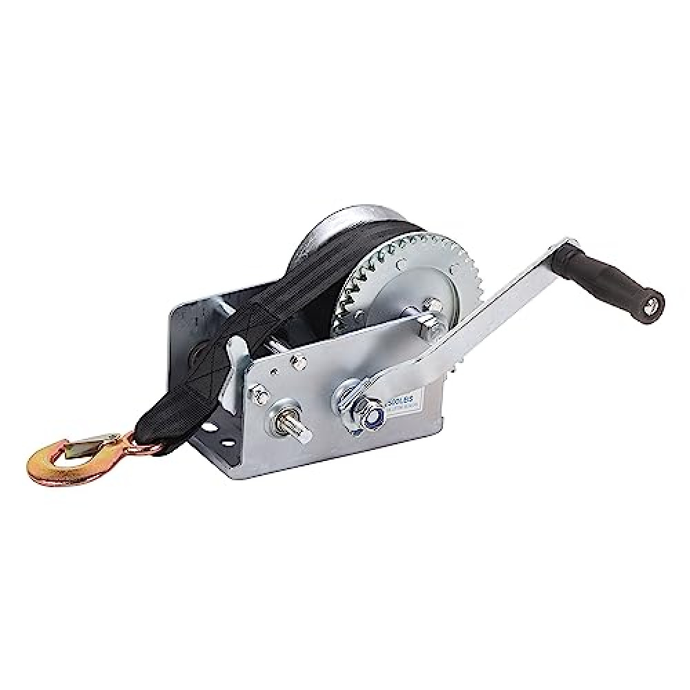 LFGUD Hand Winch Boat Trailer Winch 2500lbs Heavy Duty Hook with 23ft Black Polyester Strap, Two Way Ratchet Portable Manual Winch for Trailers ATV UTV Boat Marine
