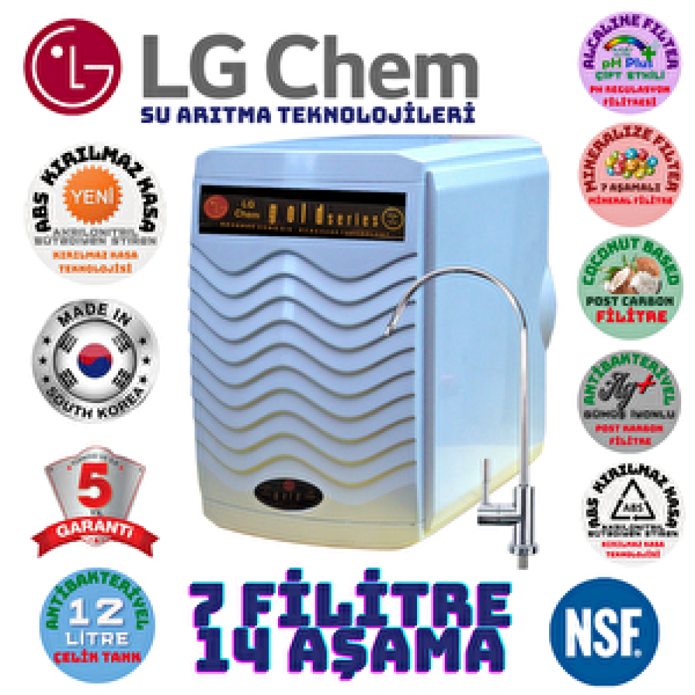 Lg Chem Gold Beyaz Renk ABS KIRILMAZ KASA 12 Li̇tre 14 Aşama 7 Fi̇li̇tre Su Aritma Ci̇hazi.duş Başliği Hedi̇ye Su Arıtma Cihazı Fiyatı