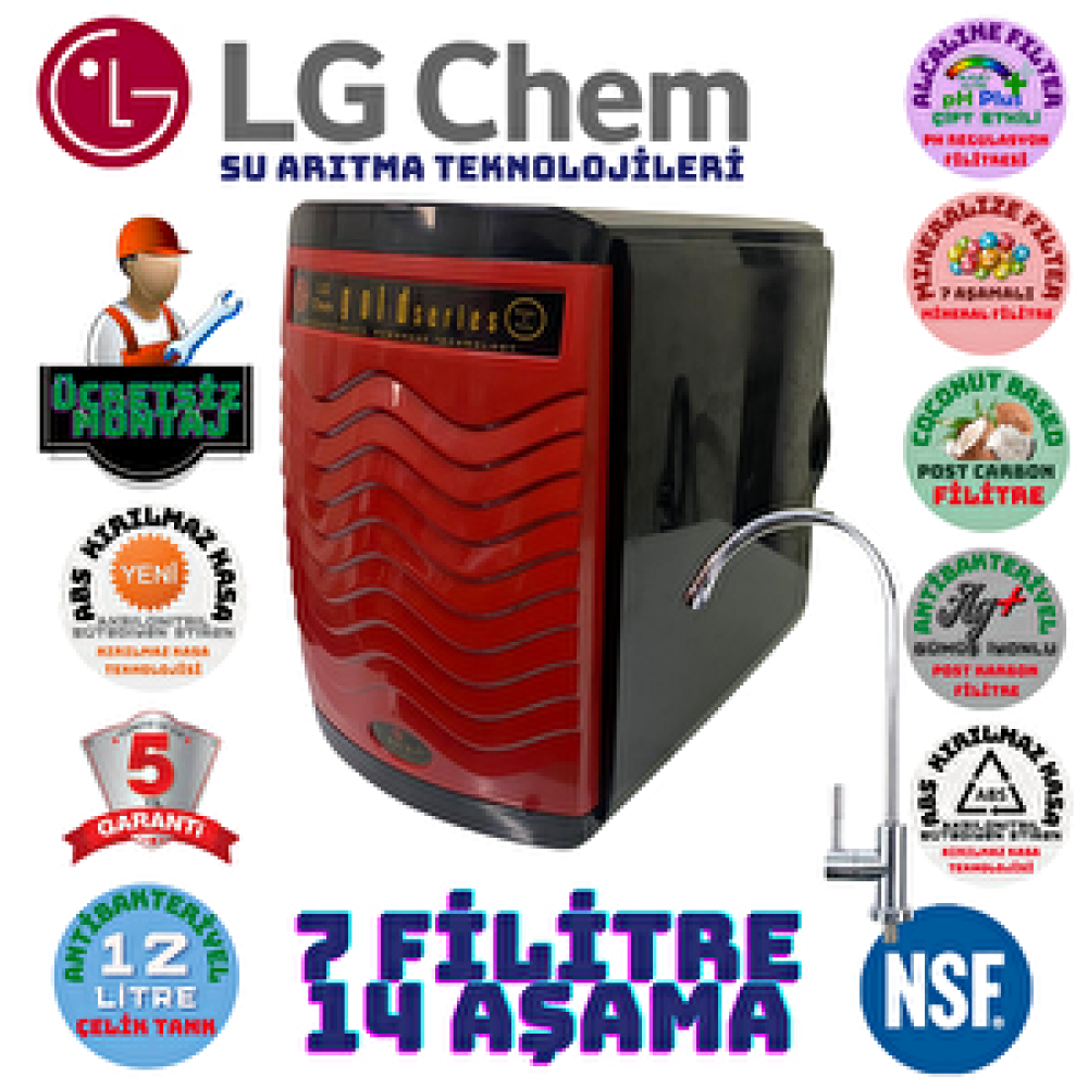 Lg Chem Gold Kirmizi Abs Kirilmaz Kasali Montaj Dahi̇l 12 Litre 7 Filitre 14 Aşamalı Su Arıtma Cihazı Su Arıtma Cihazı Fiyatı