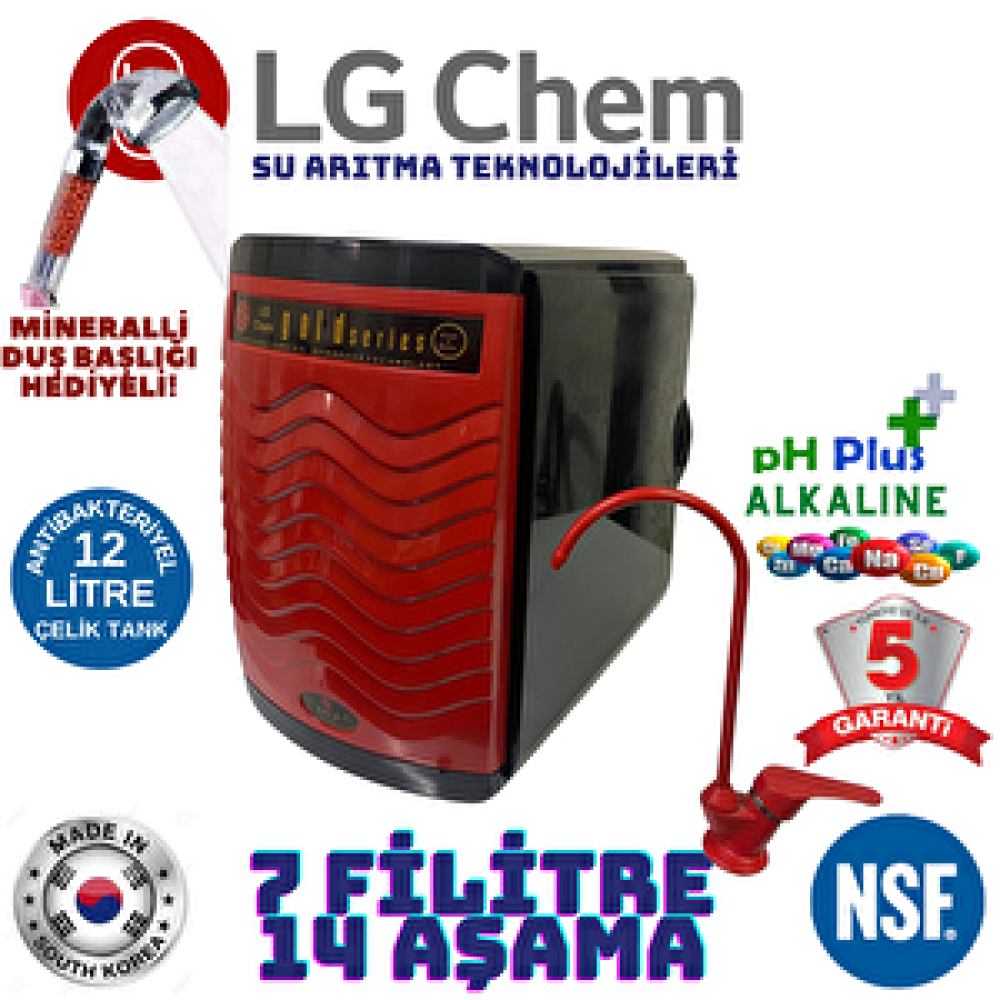Lg Chem Gold Kırmızı Renk 12 Litre Kirmizi Musluklu 7 Filitre 14 Aşamlı Su Aritma Ci̇hazi Su Arıtma Cihazı Fiyatı