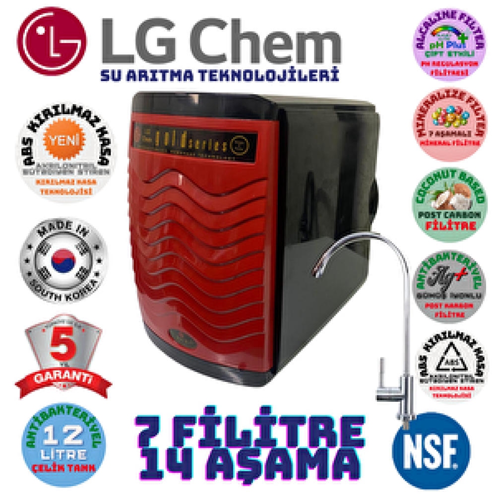 Lg Chem Gold Kırmızı Renk Abs Kirilmaz Kasa 12 Li̇tre 7 Fi̇li̇tre 14 Aşamali Su Aritma Ci̇hazi Su Arıtma Cihazı Fiyatı