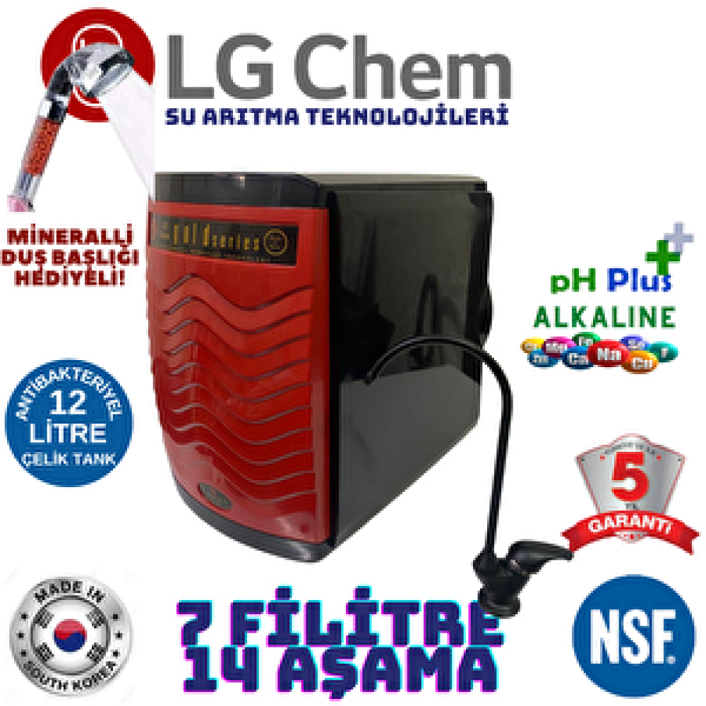 Lg Chem Gold Kırmızı Renk Si̇yah Musluklu 12 Litre 7 Filitre 14 Aşamalı Su Aritma Ci̇hazi Su Arıtma Cihazı Fiyatı