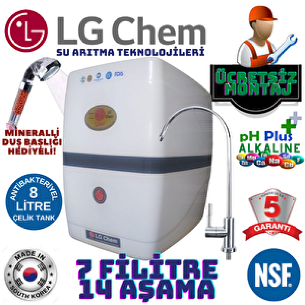 Lg Chem LG Chem Cool Montaj Dahi̇l Beyaz Renk 14 Aşamali 7 Fi̇li̇treli̇ 8 Li̇treli̇k Su Aritma Ci̇hazi Duş Başliği Hedi̇yeli̇ Su Arıtma Cihazı Fiyatı