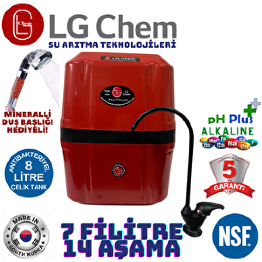 Lg Chem Platinum Kirmizi 7 Fi̇li̇tre 14 Aşama Mi̇neral Ve Alkali̇ Ph Fi̇li̇treli̇ Su Aritma Ci̇hazi Duş Başliği Hedi̇ye Su Arıtma Cihazı Fiyatı