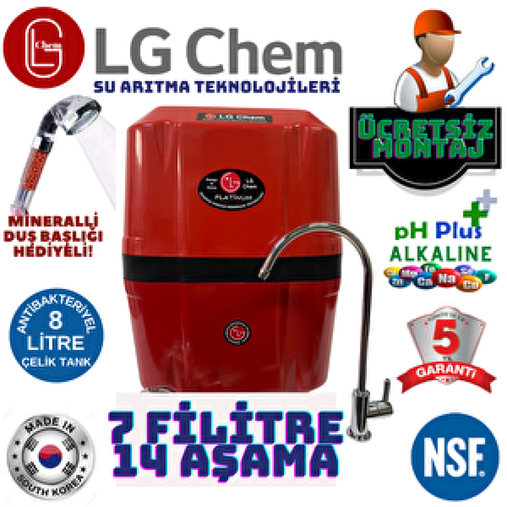 Lg Chem Platinum  Kirmizi Montaj Dahi̇l 7 Fi̇li̇tre 14 Aşama Mi̇neral Ve Alkali̇ Ph Fi̇li̇treli̇ Su Aritma Ci̇hazi. Su Arıtma Cihazı Fiyatı