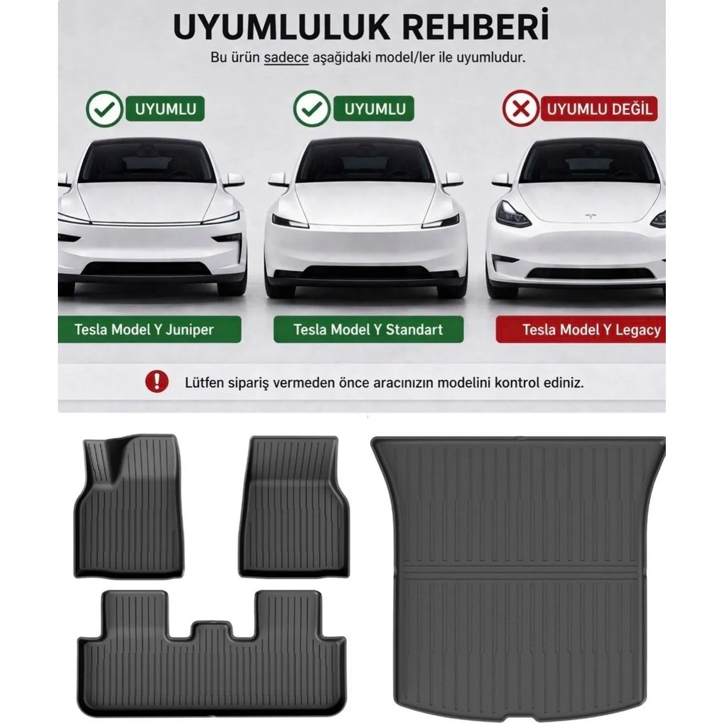 Li Parts Tesla Model Y Standart ve Model Y Juniper 2025+ Uyumlu Premium Tpe Havuzlu Paspas 4'lü Set Kokusuz - Siyah Araca Özel Paspaslar Fiyatı