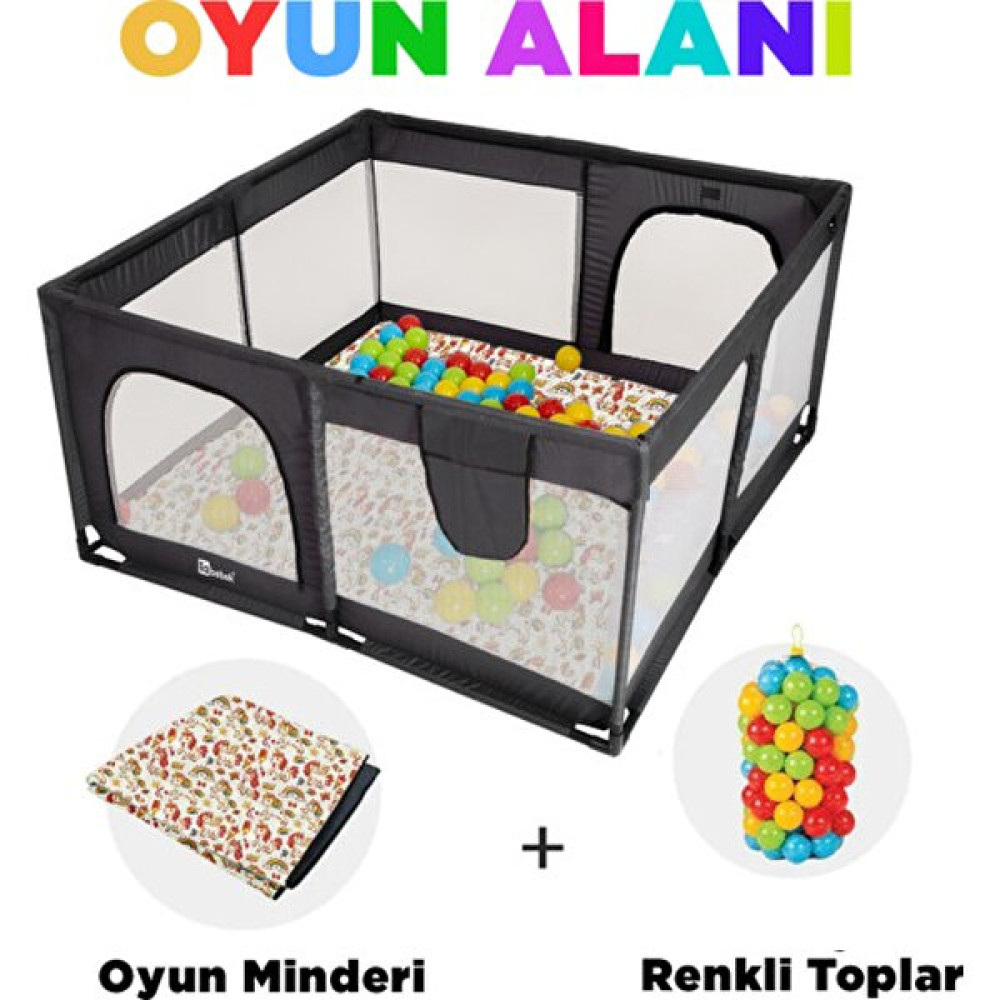 Lia Bebek Kare Bebek ve Çocuk Oyun Alanı 120 x 120 cm - Siyah Park Yatak / Oyun Parkı Fiyatı