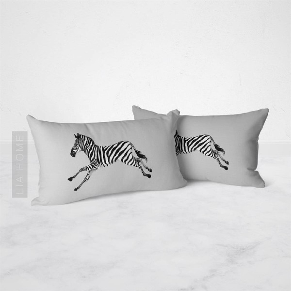 Lia Store Gri Zebra Desenli Çift Taraflı Dekoratif 2'li Yastık Kılıfı Seti 32 x 55 cm Kırlent / Mobilya Yastığı Fiyatı