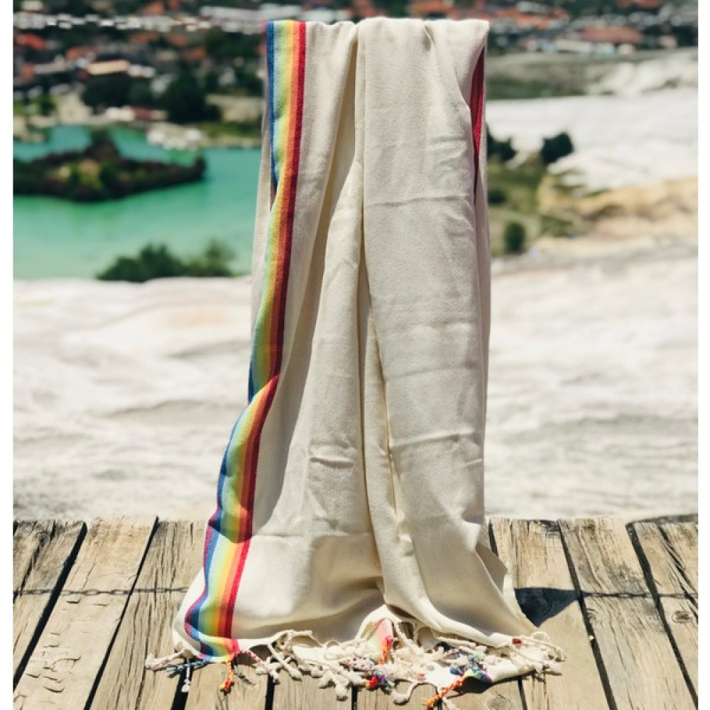 Liada Gökkuşağı Peştemal, Havlu, Plaj Havlusu, Banyo Havlusu, Spa Havlusu, 90x175 - Beyaz - 95 x 175 cm Peştamal Fiyatı