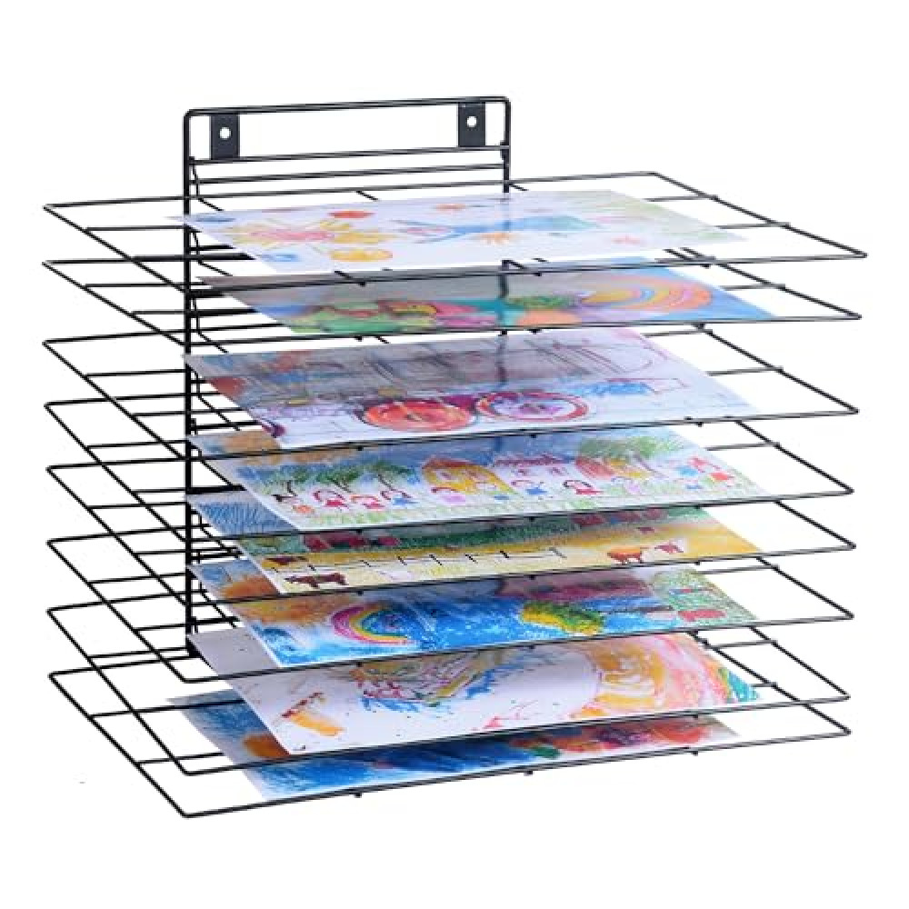 LIAQICHA Premium Iron Art Drying Rack with 8 Removable Shelves for Classroom - 16.1 x 11.9 x 13.8 Inches - Art Storage Organizer and Painting Drying Shelf