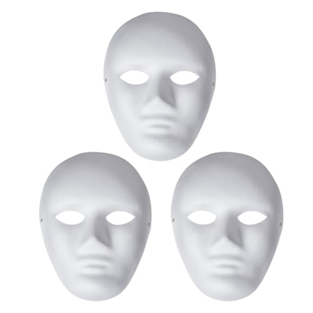 Liatunou 3 Pack Paper Mache Masks,White DIY Full Face Masks,Paintable Paper Mask for Halloween,Masquerade Parties,Mardi Gras,Artistic Projects