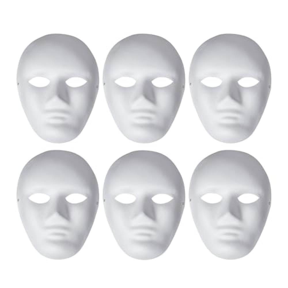 Liatunou 6 Pack Paper Mache Masks,White DIY Full Face Masks,Paintable Paper Mask for Halloween,Masquerade Parties,Mardi Gras,Artistic Projects