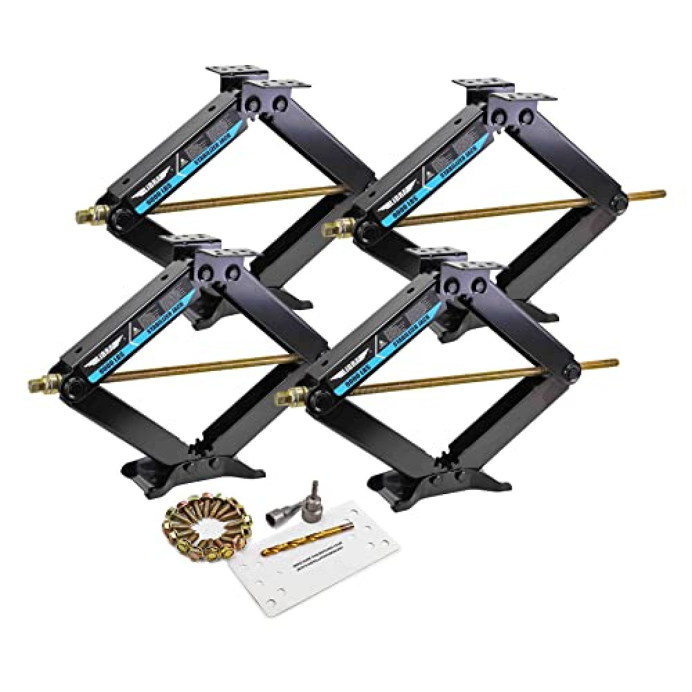 LIBRA Set of 4 9K lb Heavy Duty 24" RV Trailer Camper Stabilizer Leveling Scissor Jacks w/Dual Power Drill Sockets & Complete Set of Mounting Hardware -Model# 26098 Jack Fiyatı