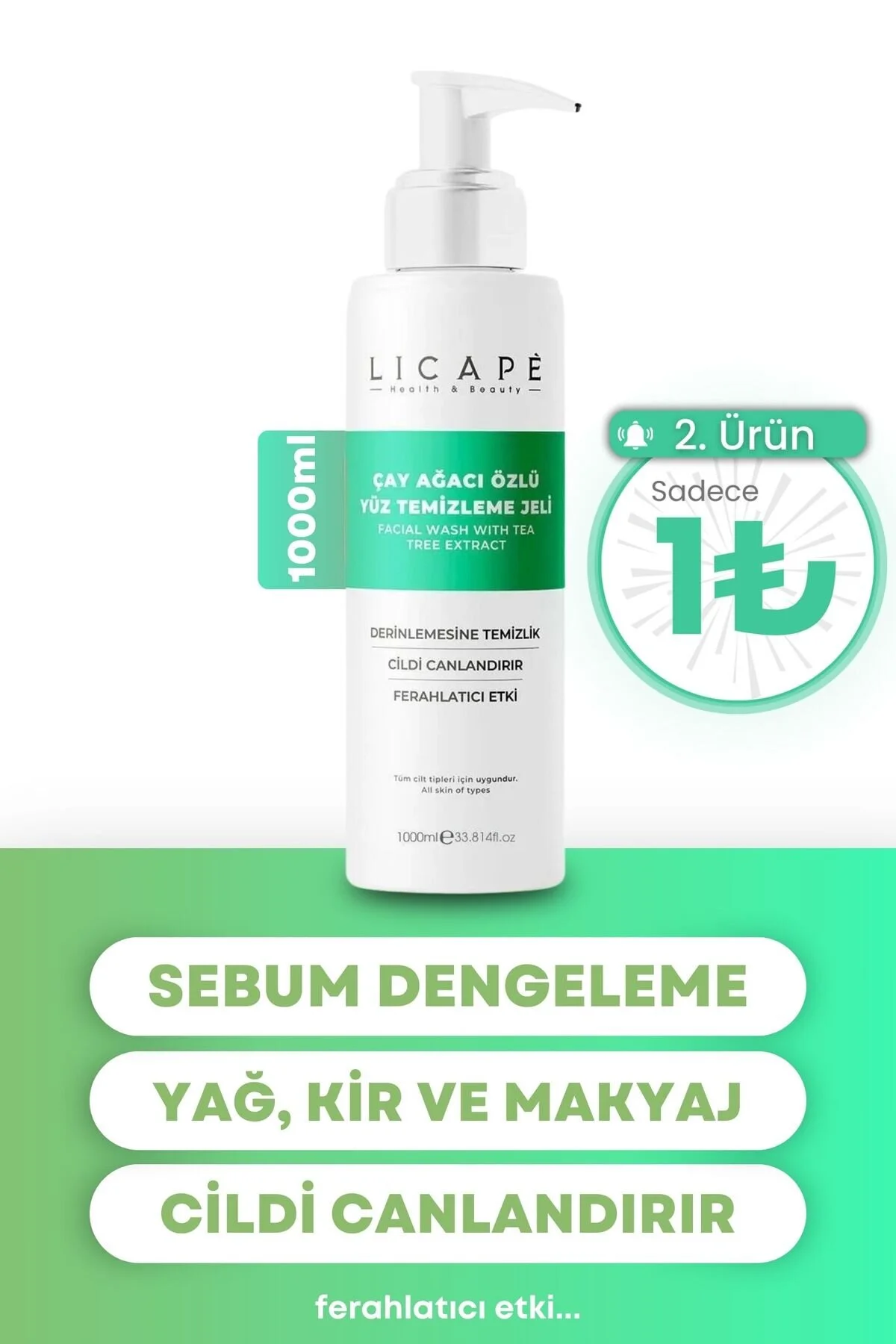 Licape Çay Ağacı Özlü Yüz Temizleme Jeli 1000ml" Cilt Temizleme ve Peeling Fiyatı