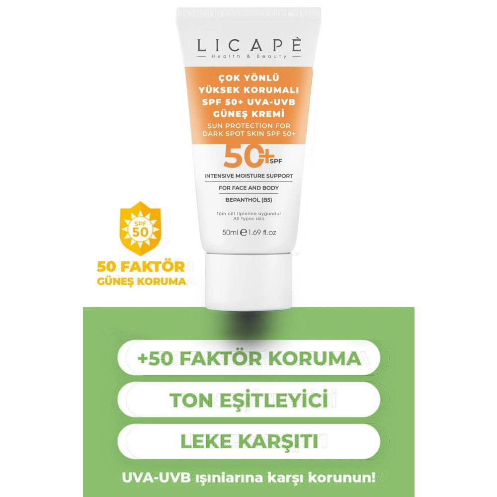 Licape Çok Yönlü Yüksek Korumalı Spf +50 Faktör Uva - Uvb Güneş Kremi Güneş Kremleri ve Losyonları Fiyatı