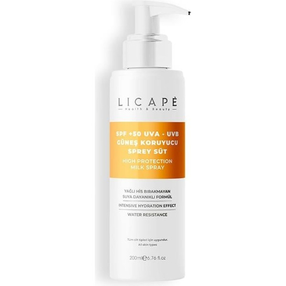 Licape SPF 50+ Faktör UVA - UVB Güneş Koruyucu Sprey Süt Güneş Kremleri ve Losyonları Fiyatı