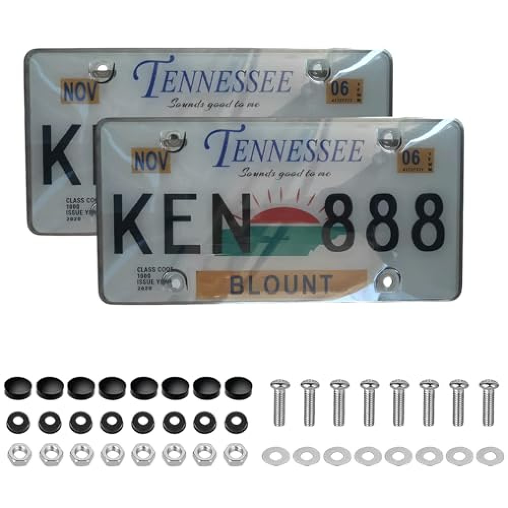 License Plate Protector,Universal Clear License Plate Protector,Plastic Car Front/Rear License Plate Covers Compatible with American Srandard Car,with Screws Caps,2Pack.(Patten A)… (2 PCS Frameless)